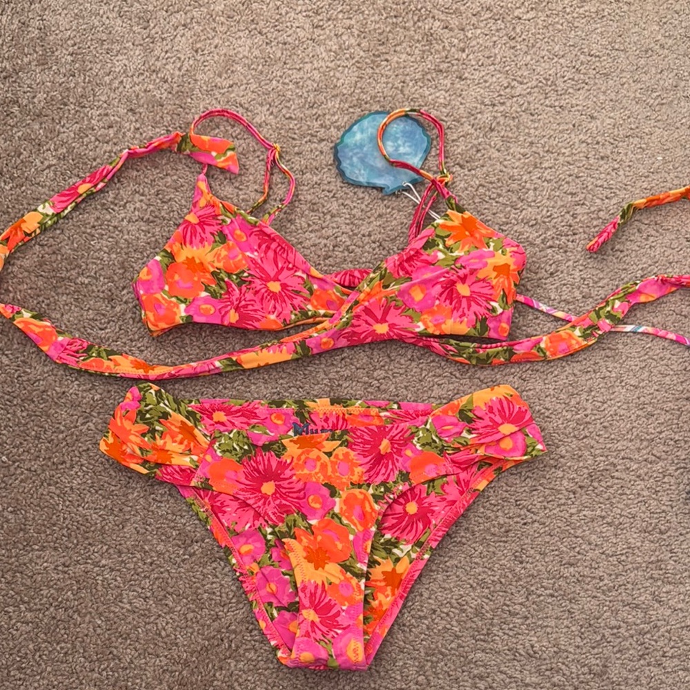 Floral Pink and Orange Bikini Set